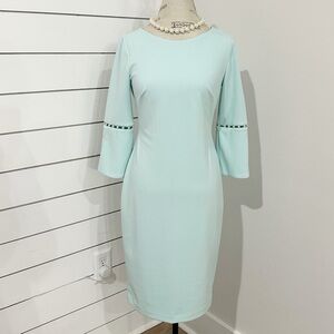 Calvin Klein Tiffany Blue Bell Sleeve Sheath Dress Sz 6